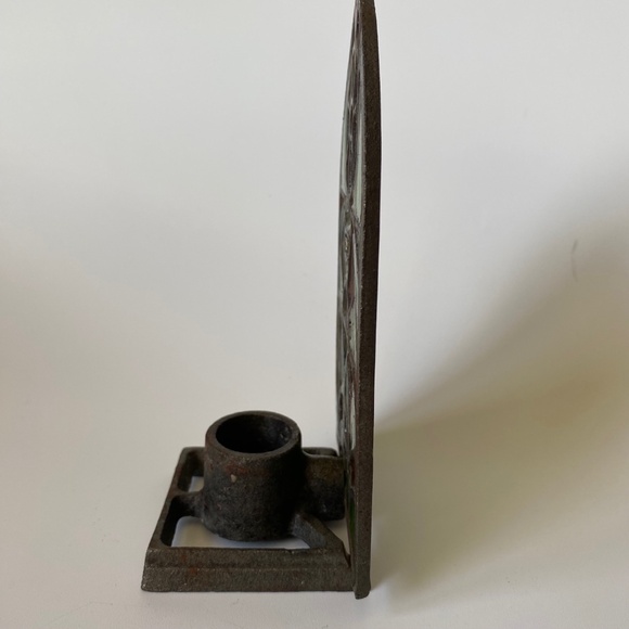 Vintage Cast Iron Stained Glass Mosaic Gothic Window Shaped Taper Candleholder - Picture 6 of 8